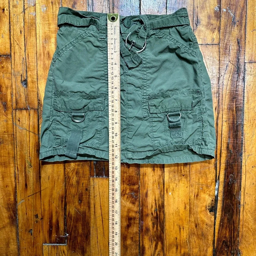 Justice Mini Skirt Girls Size 10 Olive Green Cargo Pockets Belted Waist Utility